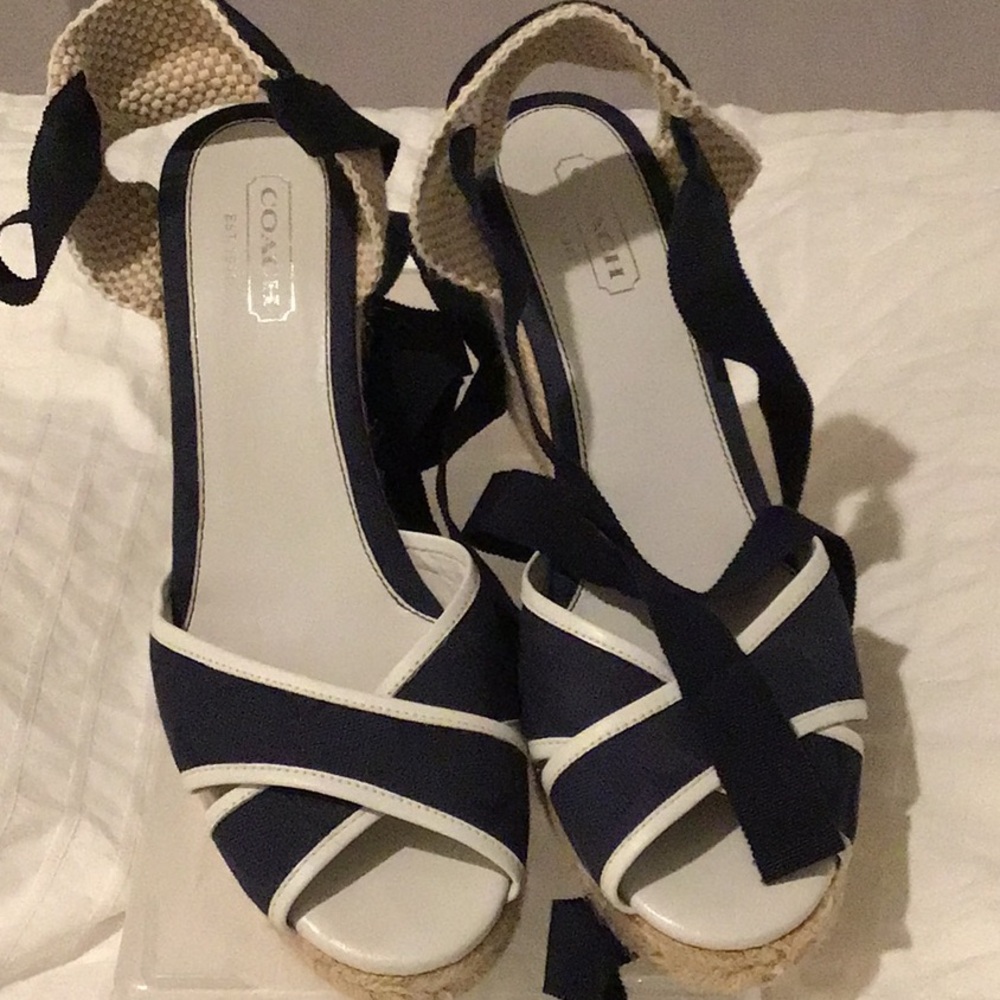 Coach Women's Navy and White Espadrille Wedges EUC, SIZE 10